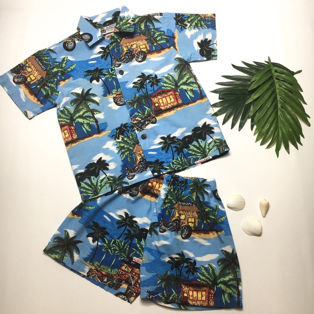 Aloha Republic Hawaiian Palm Button Top Short Set